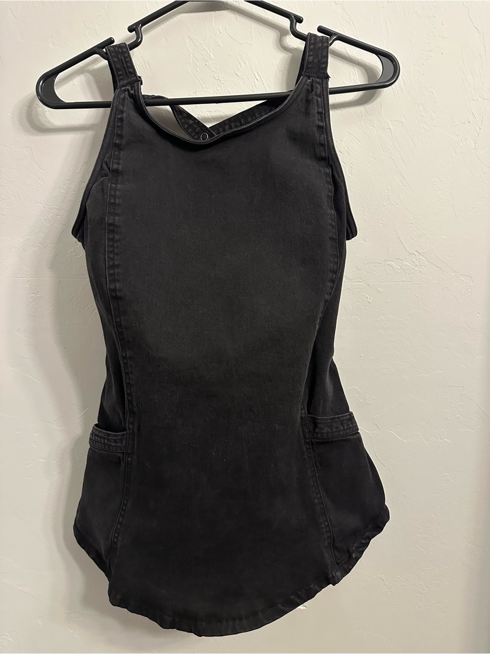 Womens Black Backless Corset-Style Tank Top - Adjustable Strap and Pockets - Med